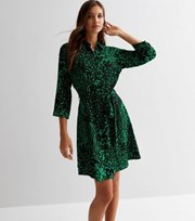 New Look Green Animal Print Belted Mini Shirt Dress